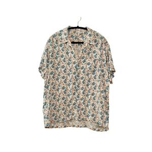 Women’s Floral Short Sleeve Blouse - Cream & Teal